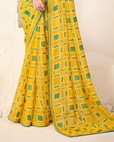 Vishal Prints Mikado Yellow Printed Chiffon-Brasso Saree With Fancy Border