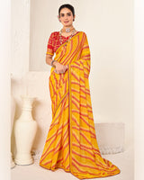 Vishal Prints Chrome Yellow Printed Chiffon-Brasso Saree With Fancy Border
