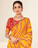 Vishal Prints Chrome Yellow Printed Chiffon-Brasso Saree With Fancy Border