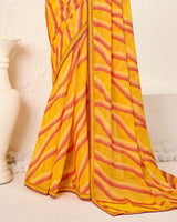 Vishal Prints Chrome Yellow Printed Chiffon-Brasso Saree With Fancy Border