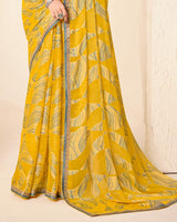 Vishal Prints Lightning Yellow Printed Chiffon-Brasso Saree With Fancy Border