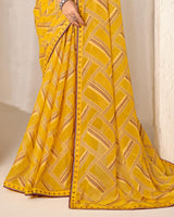 Vishal Prints Tulip Yellow Printed Chiffon-Brasso Saree With Fancy Border