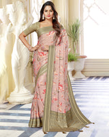 Vishal Prints Pink Satin Saree With Foil Print And Tassel