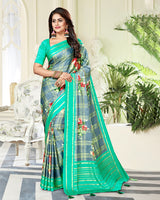 Vishal Prints Pastel Blue Satin Saree With Foil Print And Tassel