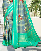 Vishal Prints Pastel Blue Satin Saree With Foil Print And Tassel