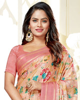 Vishal Prints Rose Pink Satin Saree With Foil Print And Tassel