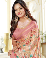 Vishal Prints Rose Pink Satin Saree With Foil Print And Tassel