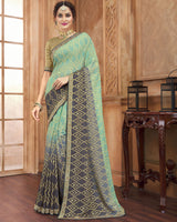 Vishal Prints Dark Sea Green Brasso Saree With Zari Border