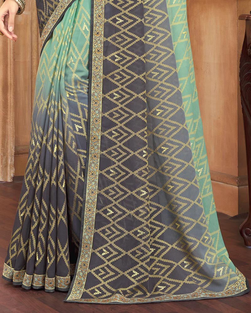 Vishal Prints Dark Sea Green Brasso Saree With Zari Border
