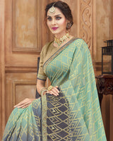 Vishal Prints Dark Sea Green Brasso Saree With Zari Border