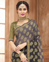 Vishal Prints Lavender And Dark Grey Brasso Saree With Zari Border