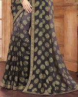 Vishal Prints Lavender And Dark Grey Brasso Saree With Zari Border