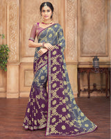 Vishal Prints Grey And Purple Brasso Saree With Zari Border