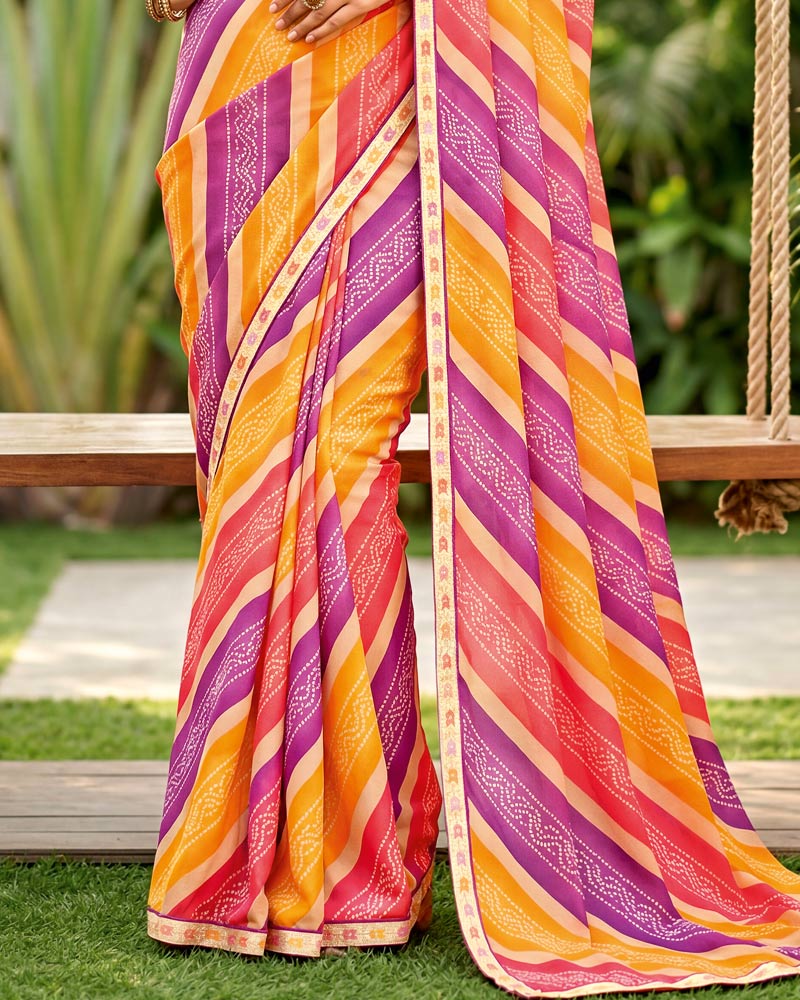 Vishal Prints Light Plum And Orange Printed Georgette Traditional Print Saree With Fancy Border