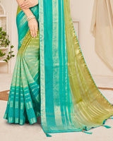 Vishal Prints Light Mehandi Green Designer Georgette Saree With Viscose Lining, Diamond Work And Zari Weaving