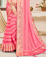 Vishal Prints Rose Pink Designer Georgette Saree With Viscose Lining, Diamond Work And Zari Weaving