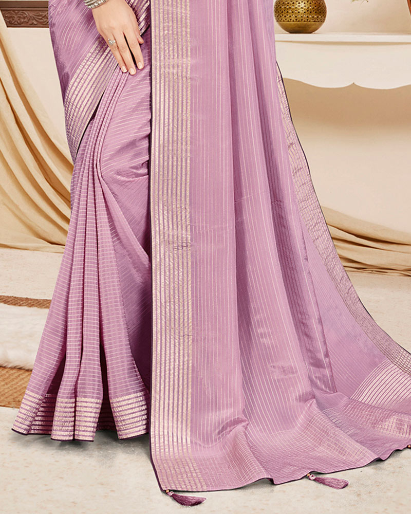 Vishal Prints Pastel Violet Designer Georgette Saree With Viscose Lining, Diamond Work And Zari Weaving