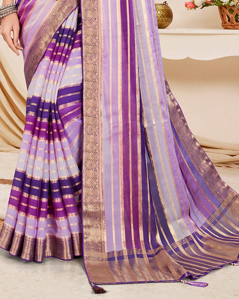 Vishal Prints Multi Violet Designer Georgette Saree With Viscose Lining, Diamond Work And Zari Weaving