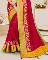 Vishal Prints Cherry Red Designer Art Silk Saree With Embroidery-Diamond Work And Tassel