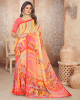 Vishal Prints Pastel Yellow Digital Print Georgette Saree