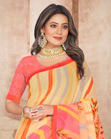 Vishal Prints Pastel Yellow Digital Print Georgette Saree
