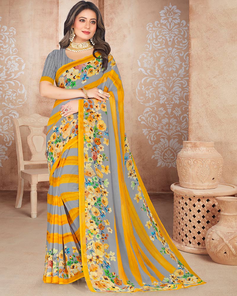 Vishal Prints Mustard Digital Print Georgette Saree