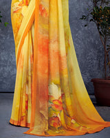 Vishal Prints Yellow Digital Print Georgette Saree