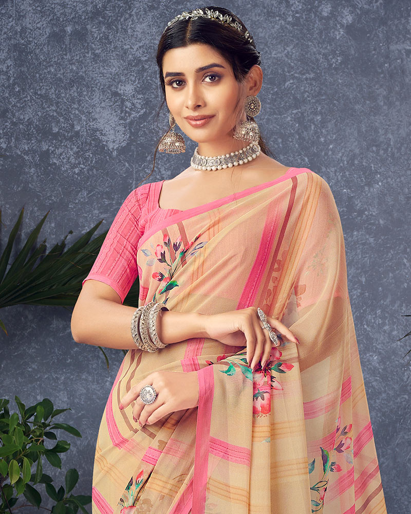 Vishal Prints Pastel Orange Digital Print Georgette Saree