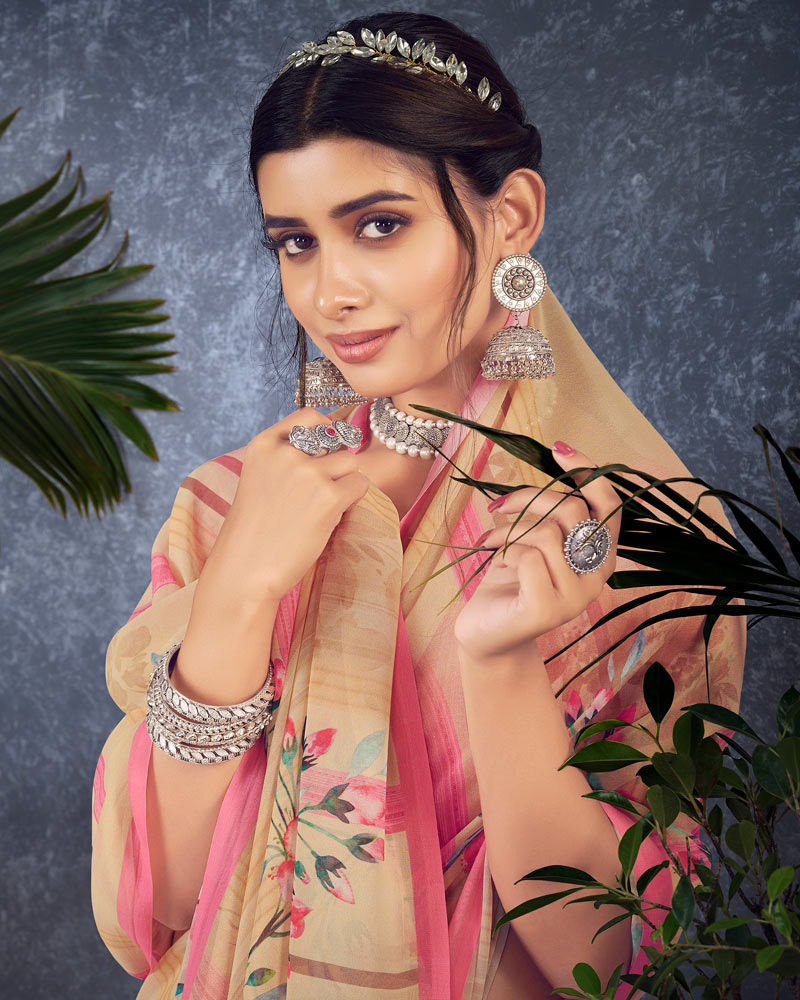 Vishal Prints Pastel Orange Digital Print Georgette Saree