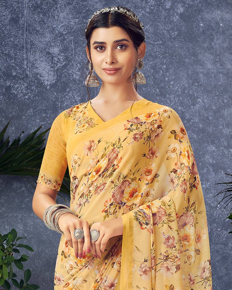Vishal Prints Light Mustard Digital Print Georgette Saree