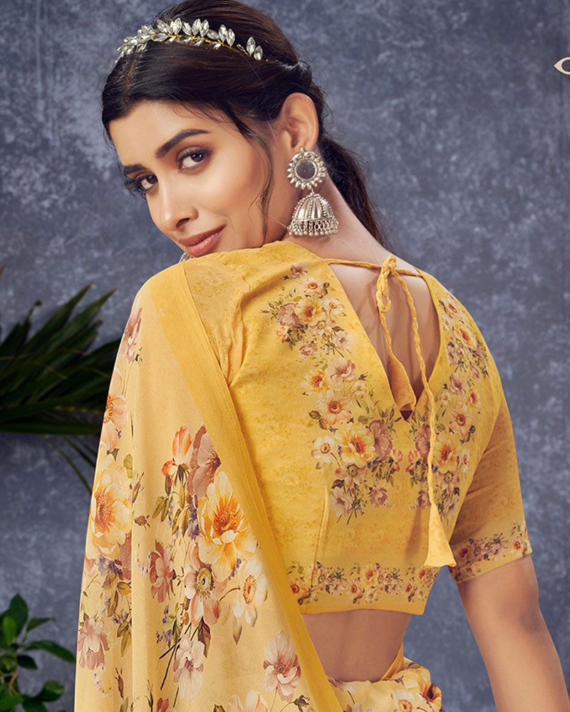 Vishal Prints Light Mustard Digital Print Georgette Saree