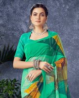 Vishal Prints Dark Mint Green Digital Print Georgette Saree
