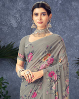 Vishal Prints Grey Digital Print Georgette Saree
