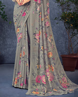 Vishal Prints Grey Digital Print Georgette Saree