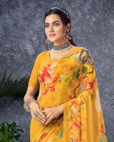 Vishal Prints Golden Yellow Digital Print Georgette Saree