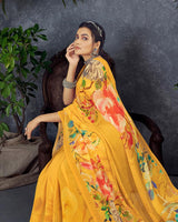 Vishal Prints Golden Yellow Digital Print Georgette Saree