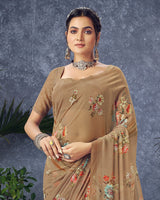 Vishal Prints Light Brown Digital Print Georgette Saree