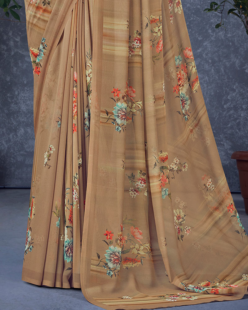 Vishal Prints Light Brown Digital Print Georgette Saree