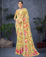 Vishal Prints Pastel Yellow Digital Print Georgette Saree