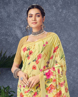 Vishal Prints Pastel Yellow Digital Print Georgette Saree