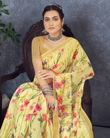 Vishal Prints Pastel Yellow Digital Print Georgette Saree