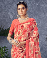 Vishal Prints Pastel Red Digital Print Georgette Saree