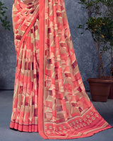 Vishal Prints Pastel Red Digital Print Georgette Saree