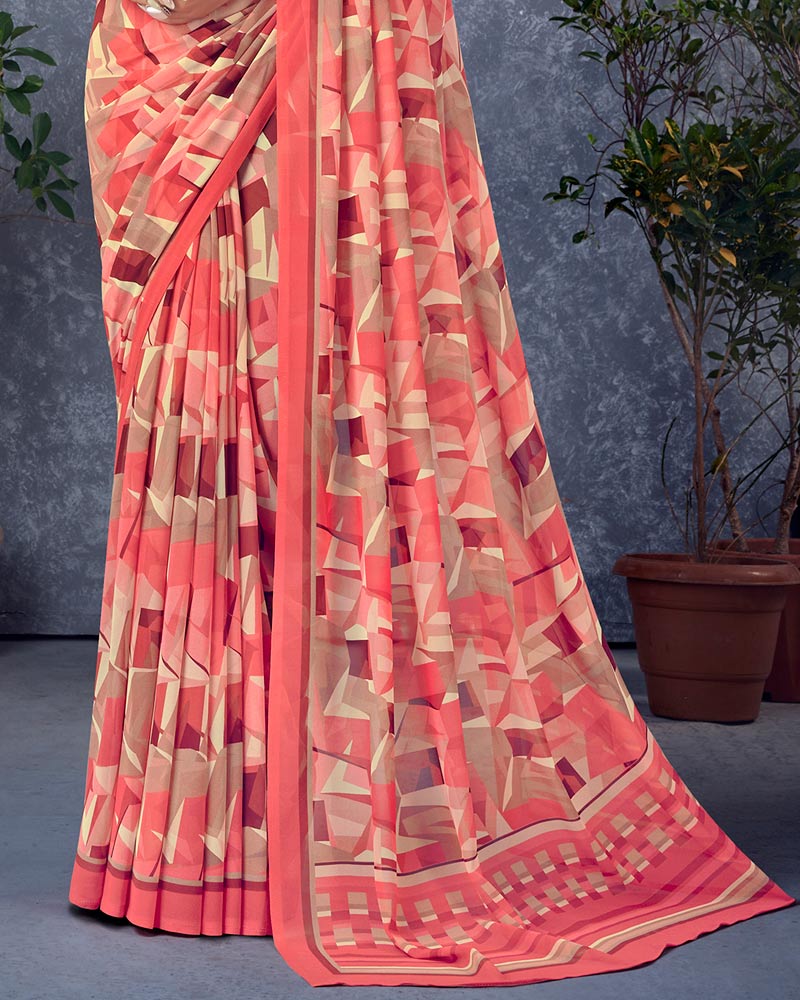 Vishal Prints Pastel Red Digital Print Georgette Saree