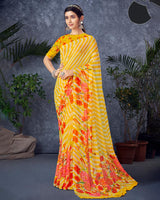 Vishal Prints Dark Yellow Digital Print Georgette Saree