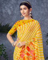 Vishal Prints Dark Yellow Digital Print Georgette Saree