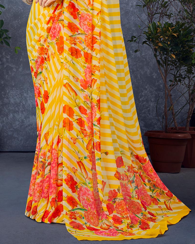 Vishal Prints Dark Yellow Digital Print Georgette Saree