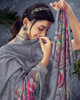 Vishal Prints Cool Grey Digital Print Georgette Saree