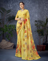 Vishal Prints Light Yellow Digital Print Georgette Saree