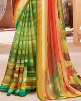 Vishal Prints Multi Green Fancy Chiffon Digital Print Saree With Diamond Work Satin Piping